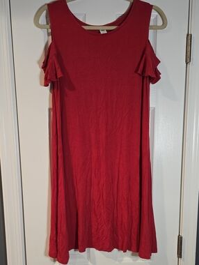 Old Navy Red Cold-Shoulder Ruffle Short-Sleeve Tee Dress